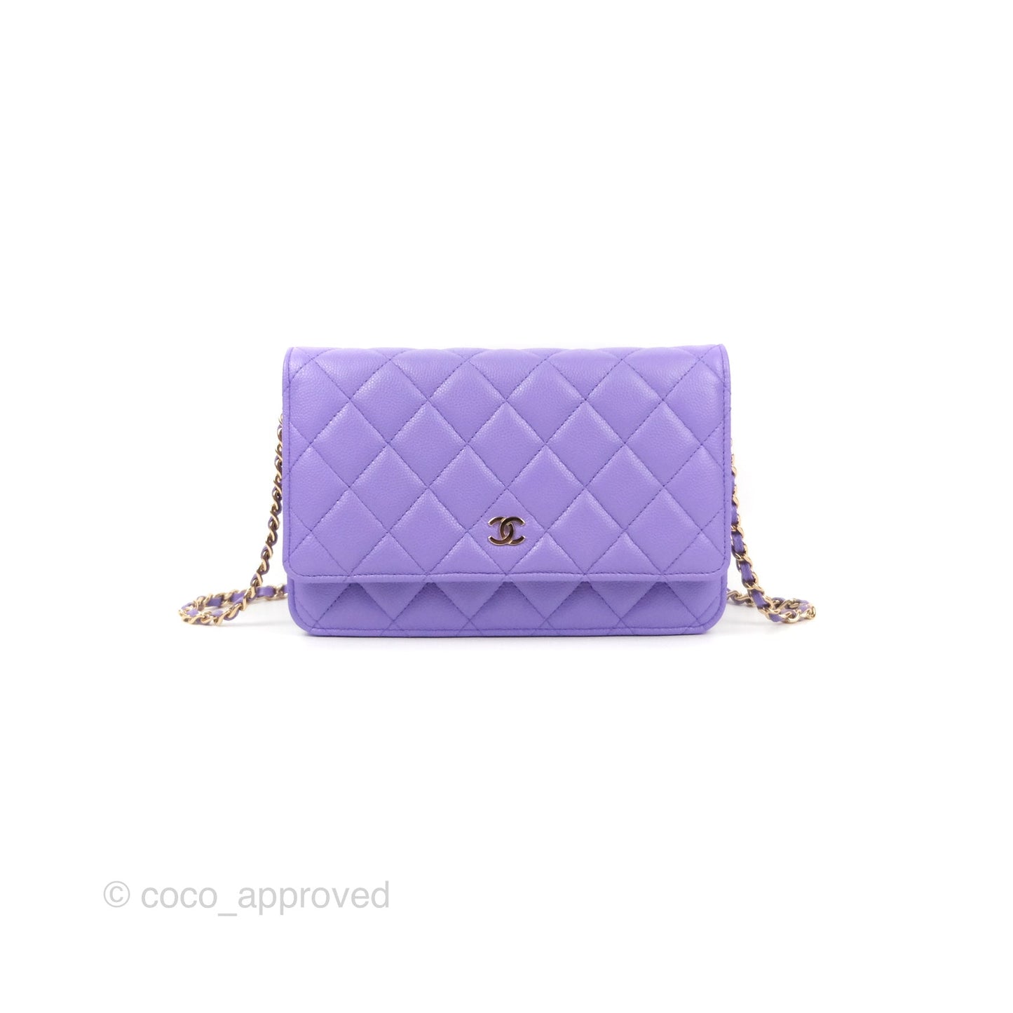 Chanel Quilted Classic Wallet on Chain WOC Purple Caviar Gold Hardware
