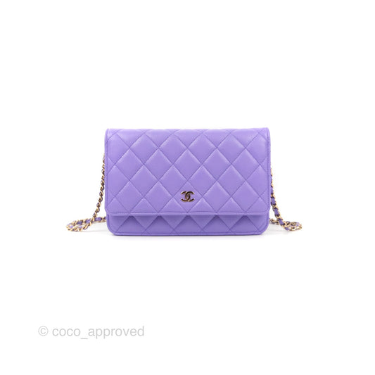 Chanel Quilted Classic Wallet on Chain WOC Purple Caviar Gold Hardware