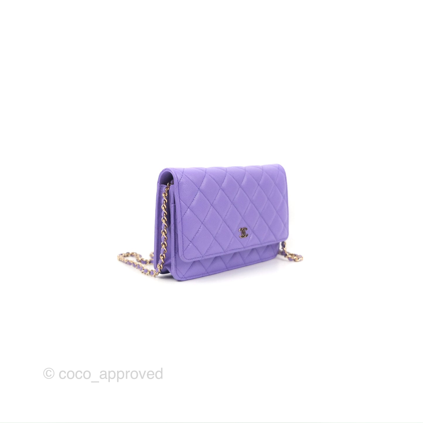 Chanel Quilted Classic Wallet on Chain WOC Purple Caviar Gold Hardware