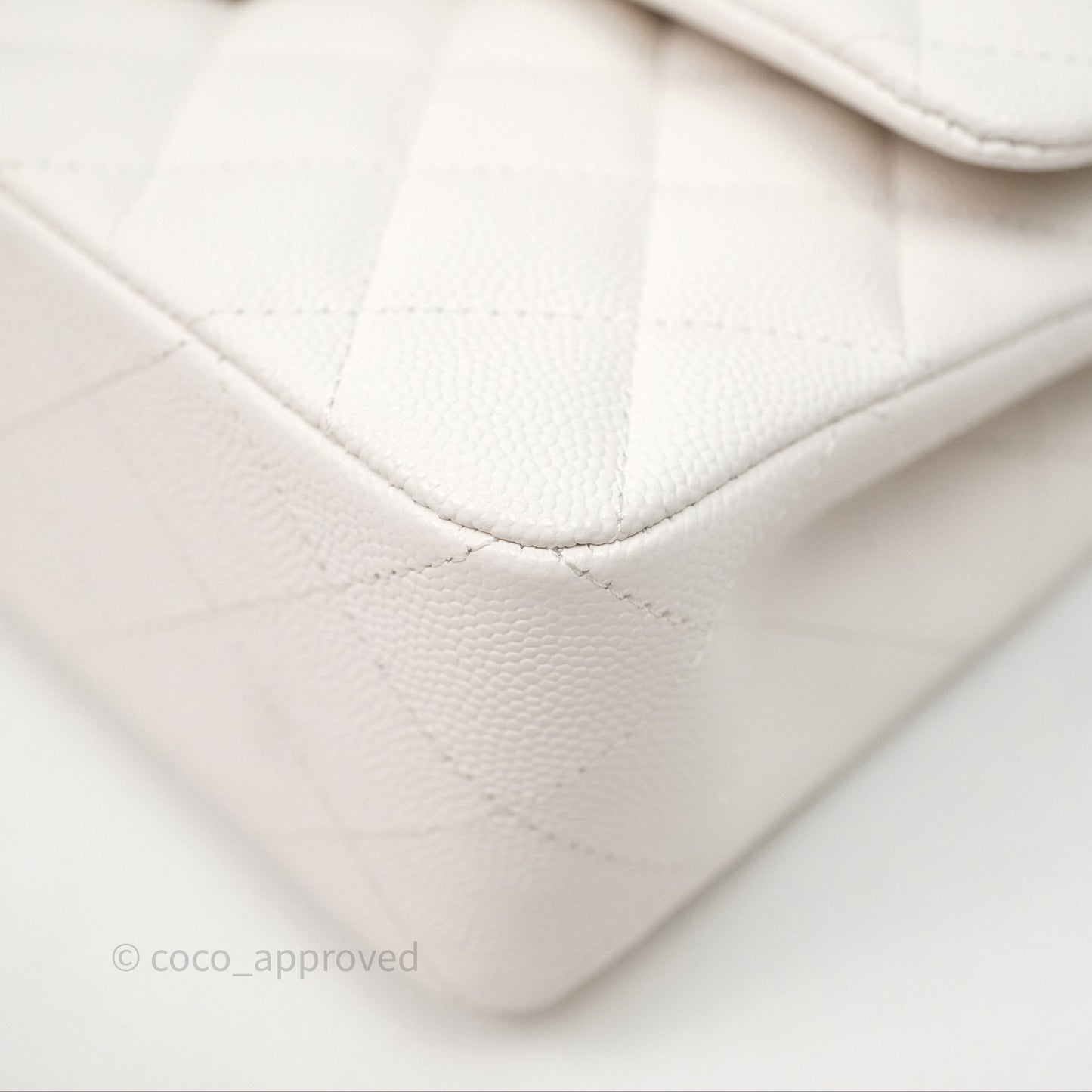 Chanel S/M Small Classic Flap Quilted Ivory White Caviar Gold Hardware