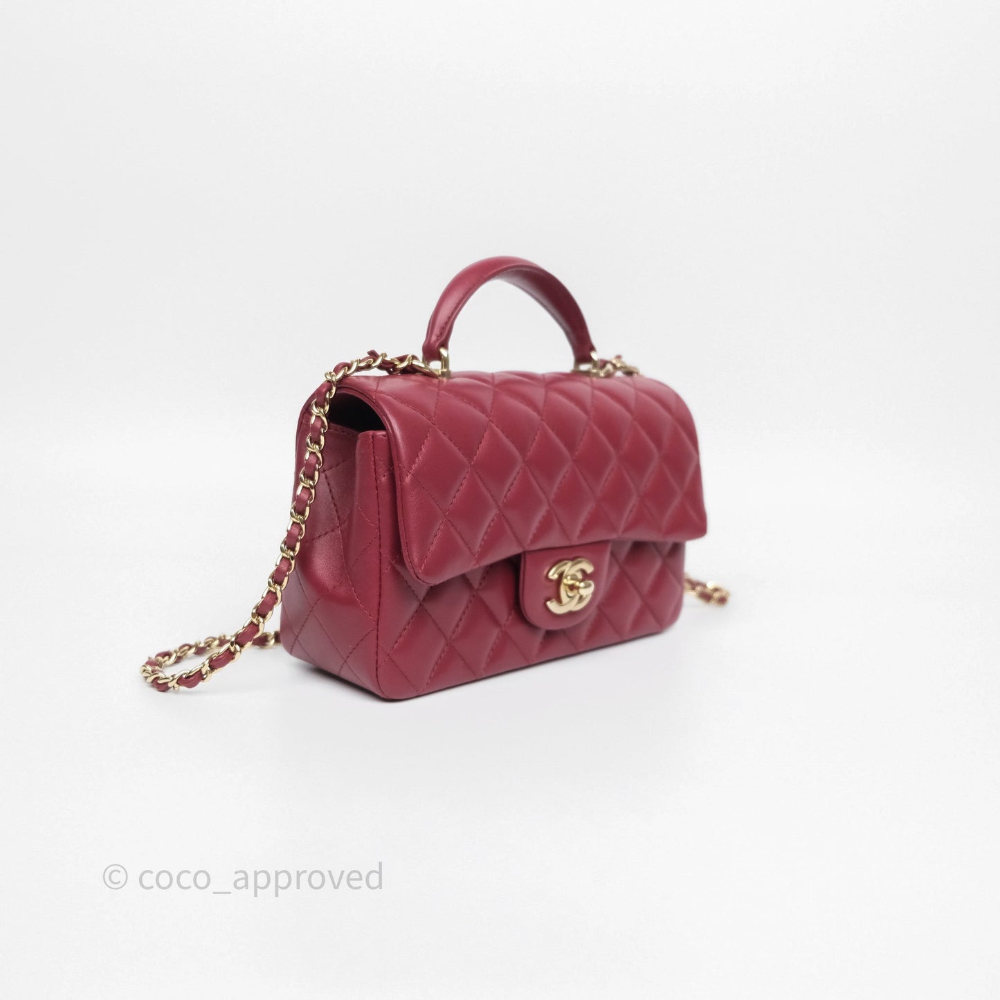 Chanel Top Handle Mini Rectangular Flap Dark Red Lambskin Gold Hardware