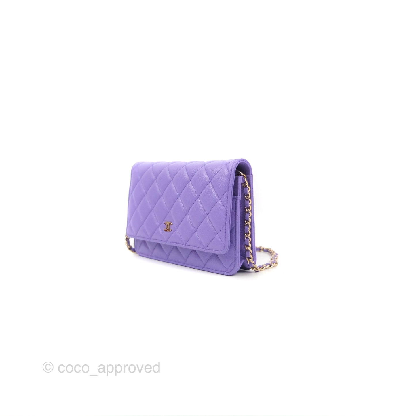 Chanel Quilted Classic Wallet on Chain WOC Purple Caviar Gold Hardware