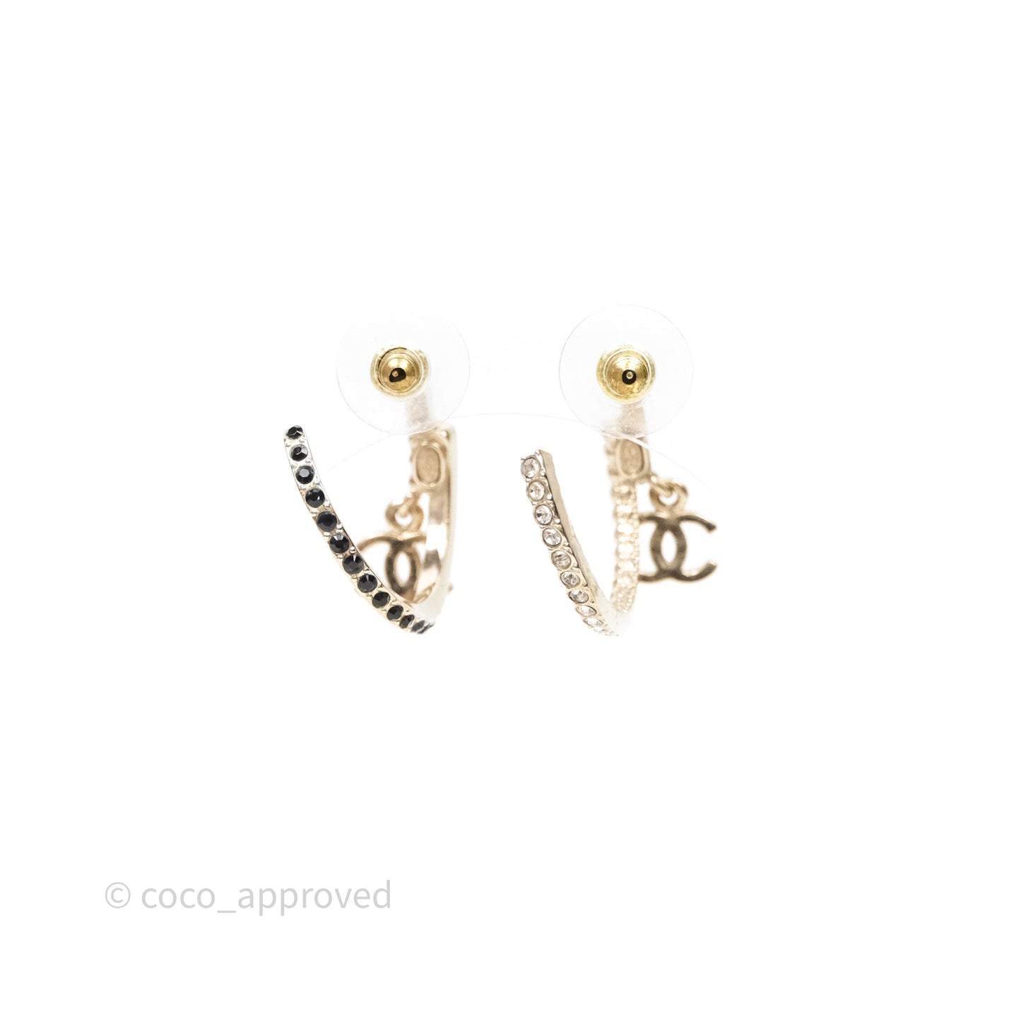 Chanel CC Crystals Double Hoop Gold Tone