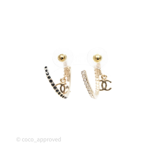 Chanel CC Crystals Double Hoop Gold Tone