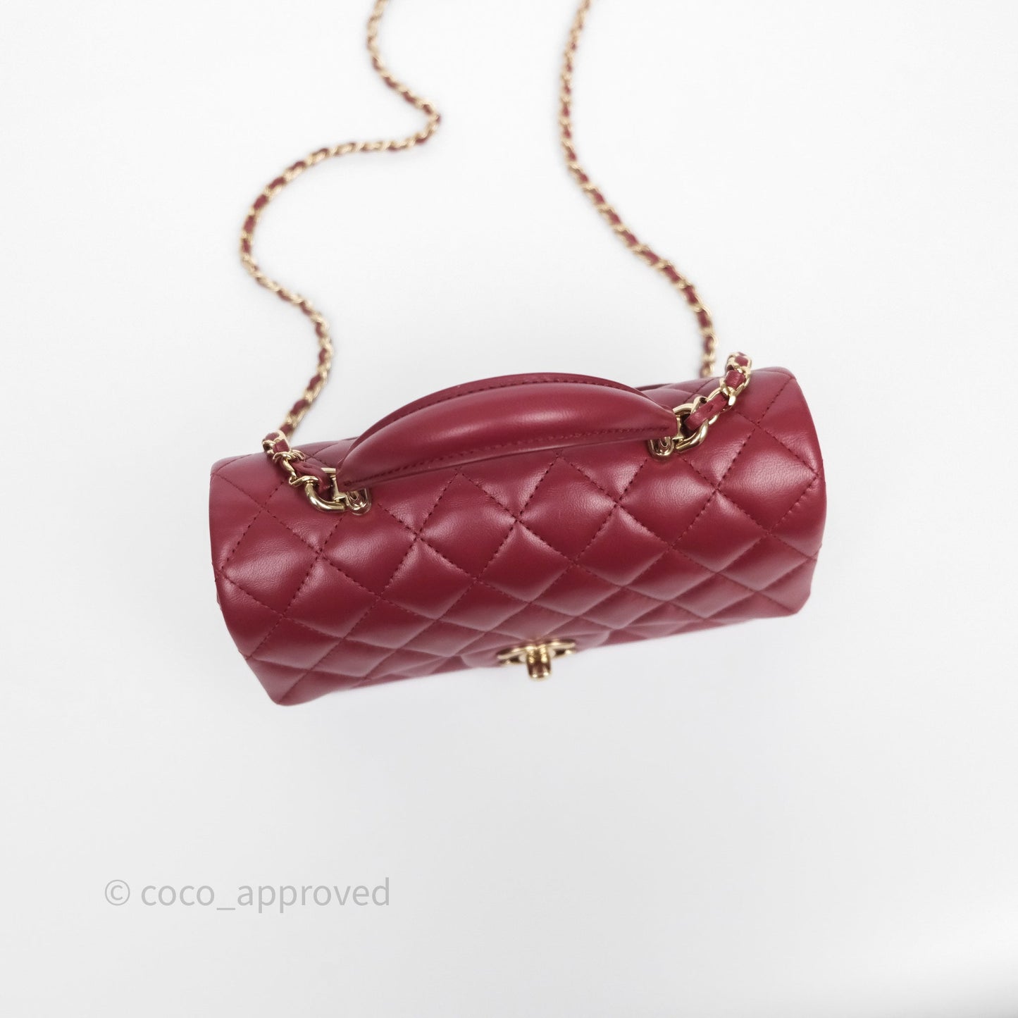 Chanel Top Handle Mini Rectangular Flap Dark Red Lambskin Gold Hardware