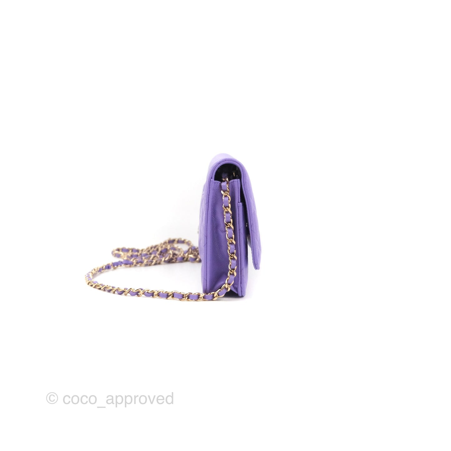 Chanel Quilted Classic Wallet on Chain WOC Purple Caviar Gold Hardware