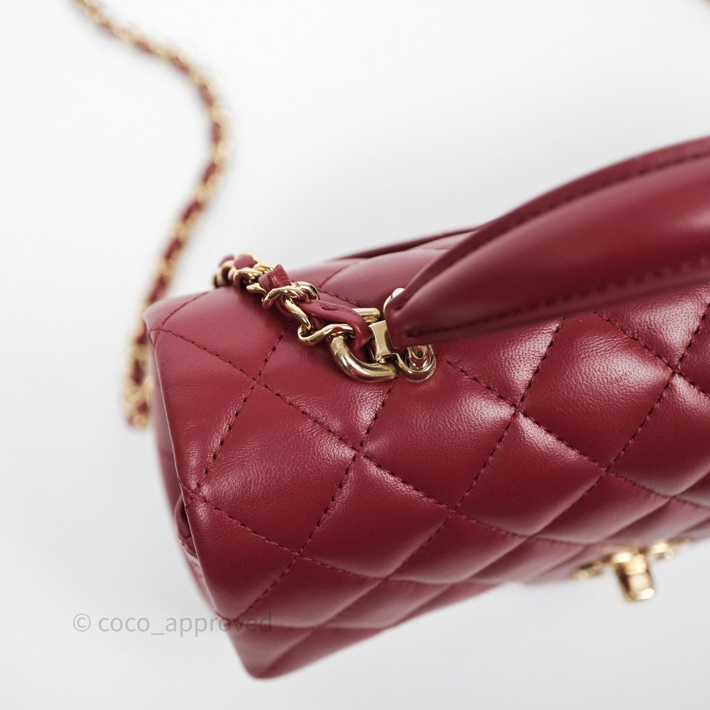 Chanel Top Handle Mini Rectangular Flap Dark Red Lambskin Gold Hardware
