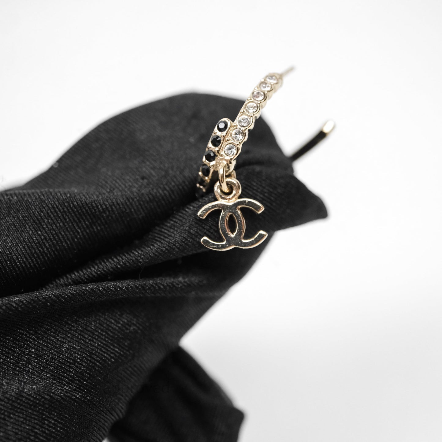 Chanel CC Crystals Double Hoop Gold Tone