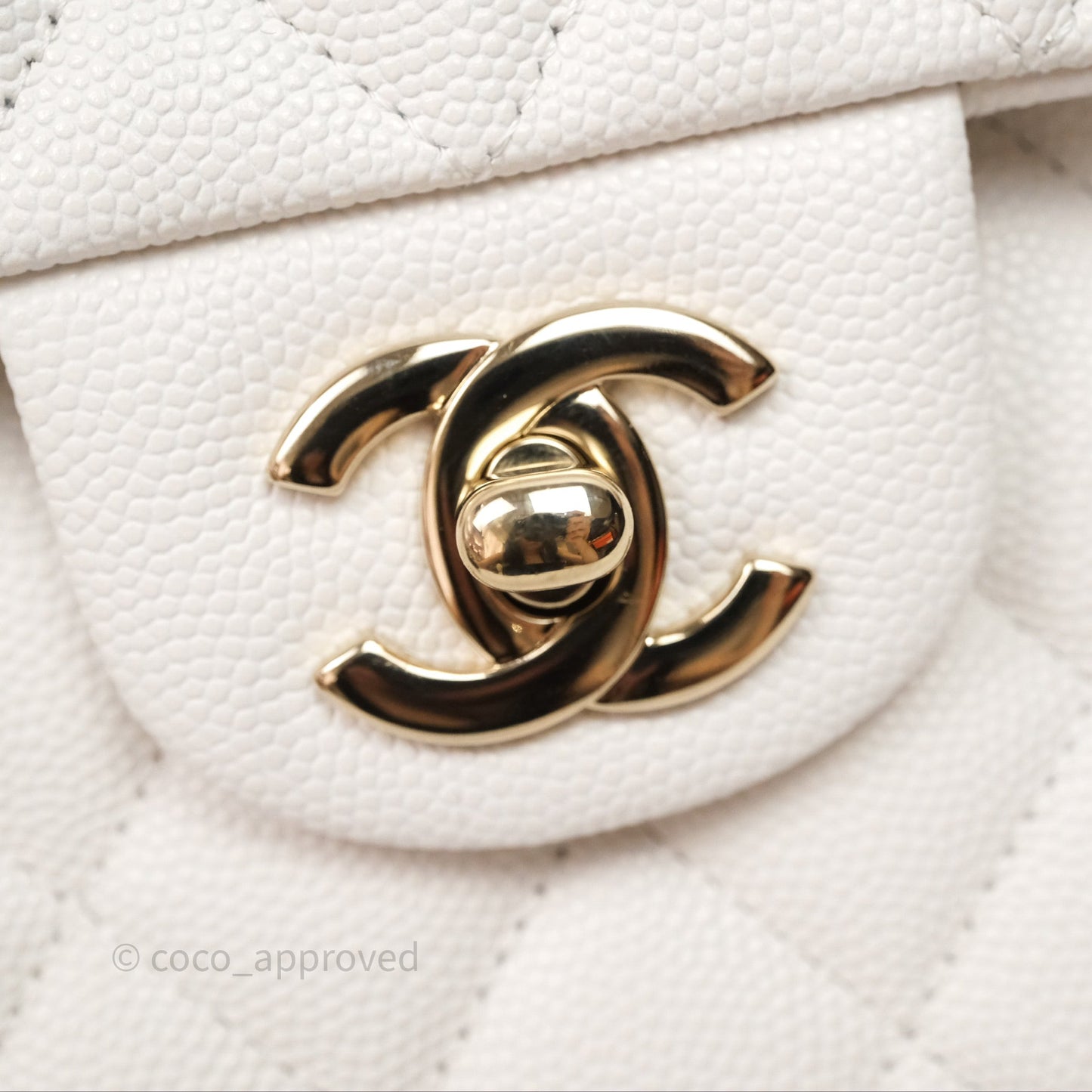 Chanel S/M Small Classic Flap Quilted Ivory White Caviar Gold Hardware