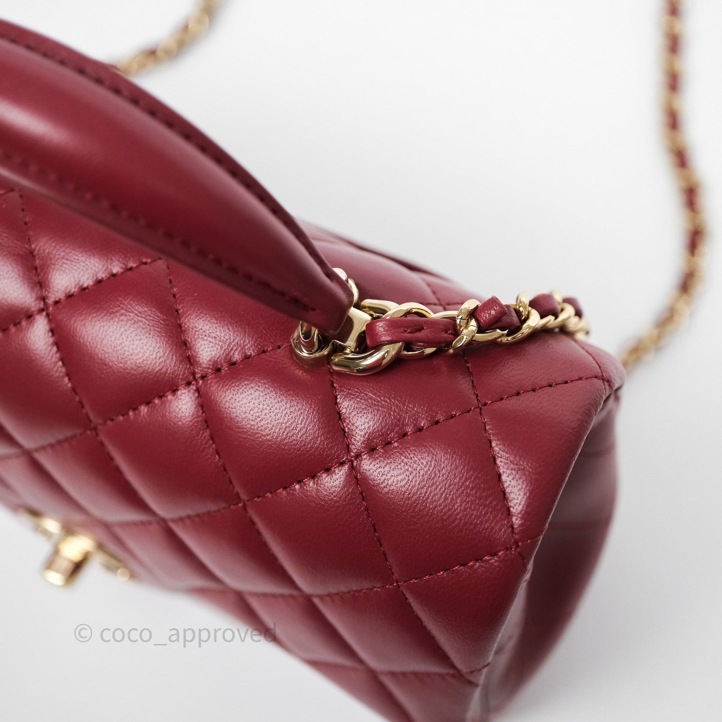 Chanel Top Handle Mini Rectangular Flap Dark Red Lambskin Gold Hardware