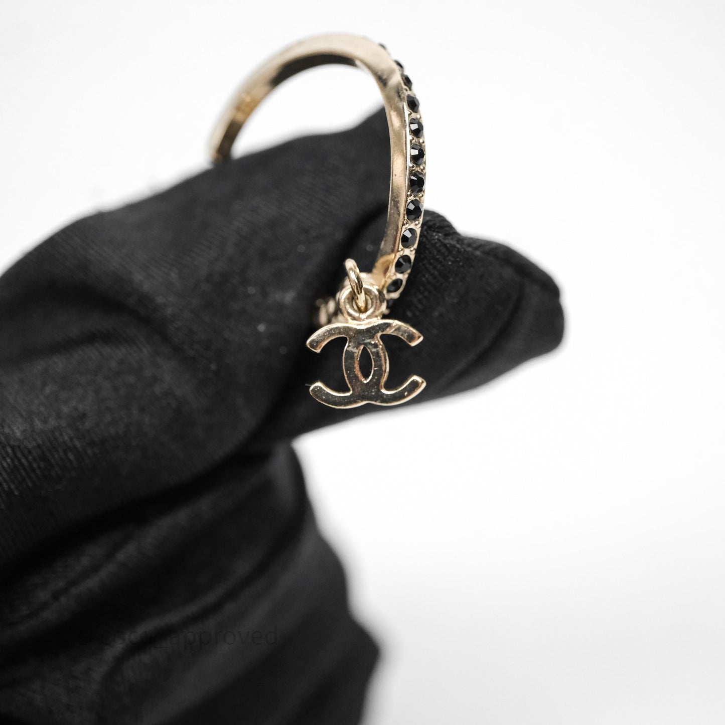 Chanel CC Crystals Double Hoop Gold Tone