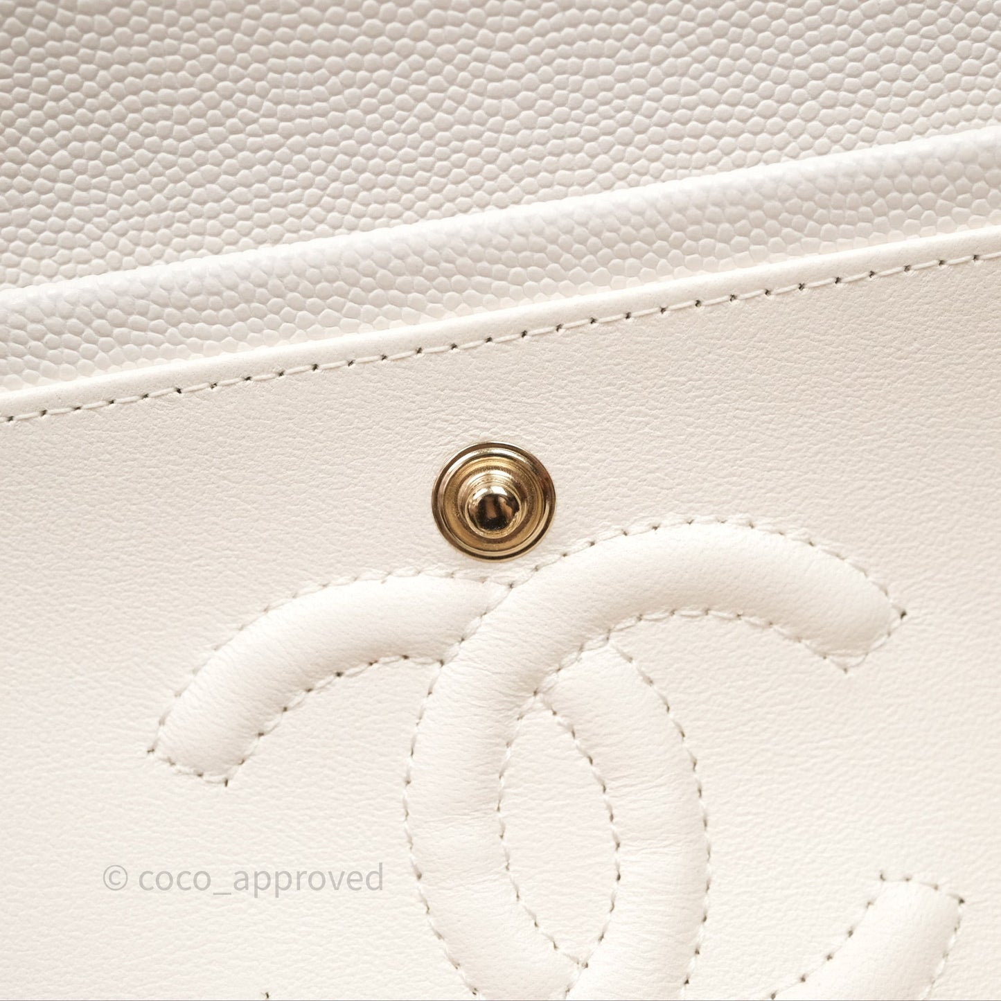 Chanel S/M Small Classic Flap Quilted Ivory White Caviar Gold Hardware