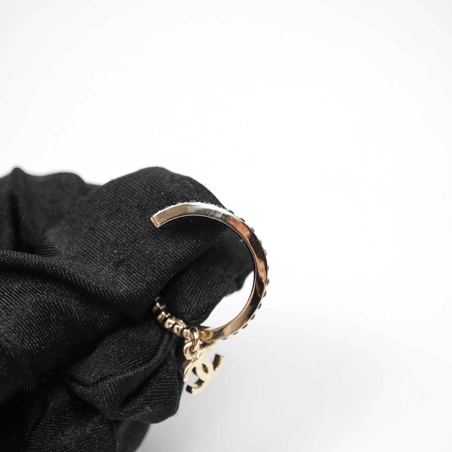 Chanel CC Crystals Double Hoop Gold Tone