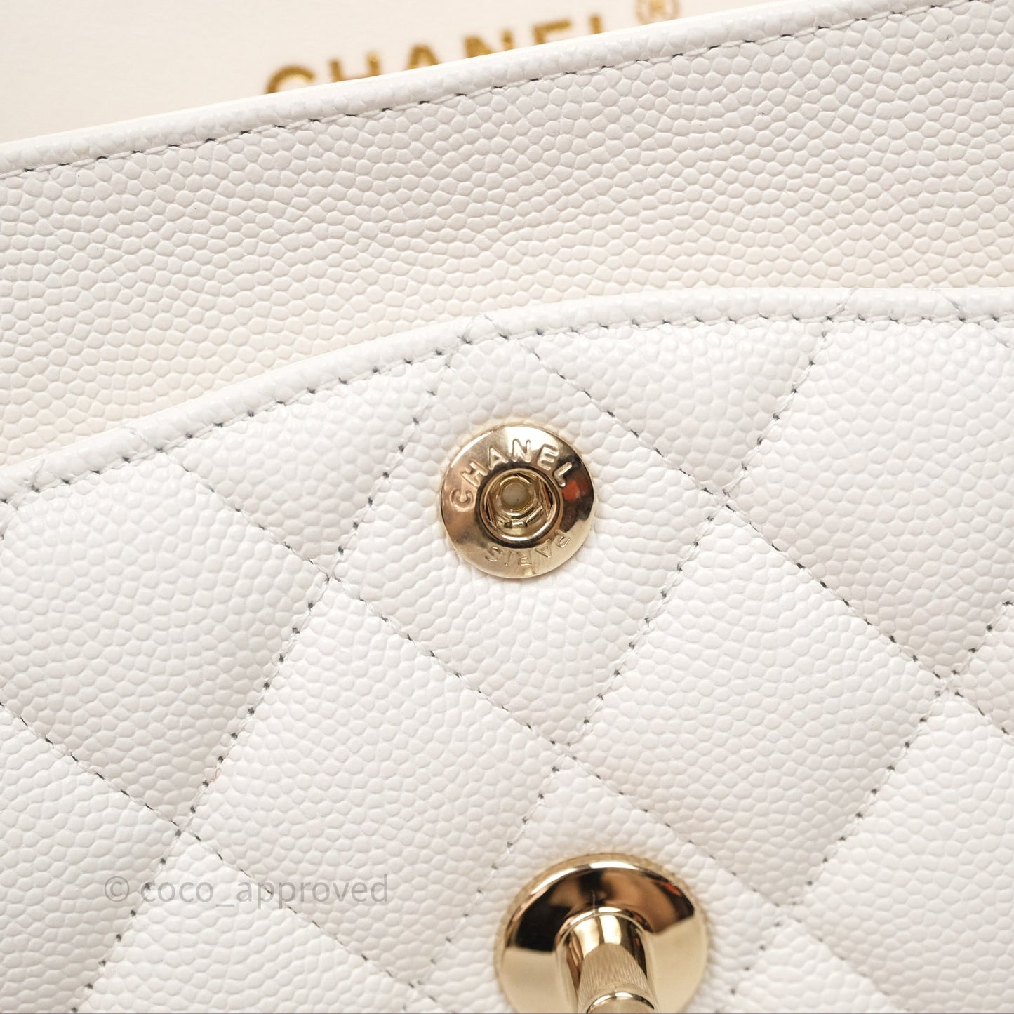 Chanel S/M Small Classic Flap Quilted Ivory White Caviar Gold Hardware
