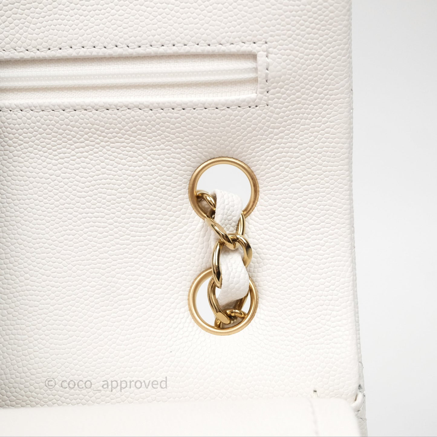 Chanel S/M Small Classic Flap Quilted Ivory White Caviar Gold Hardware