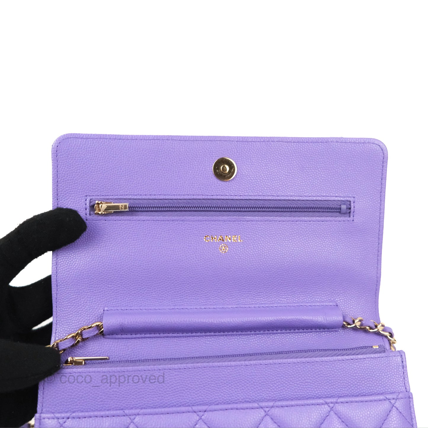 Chanel Quilted Classic Wallet on Chain WOC Purple Caviar Gold Hardware