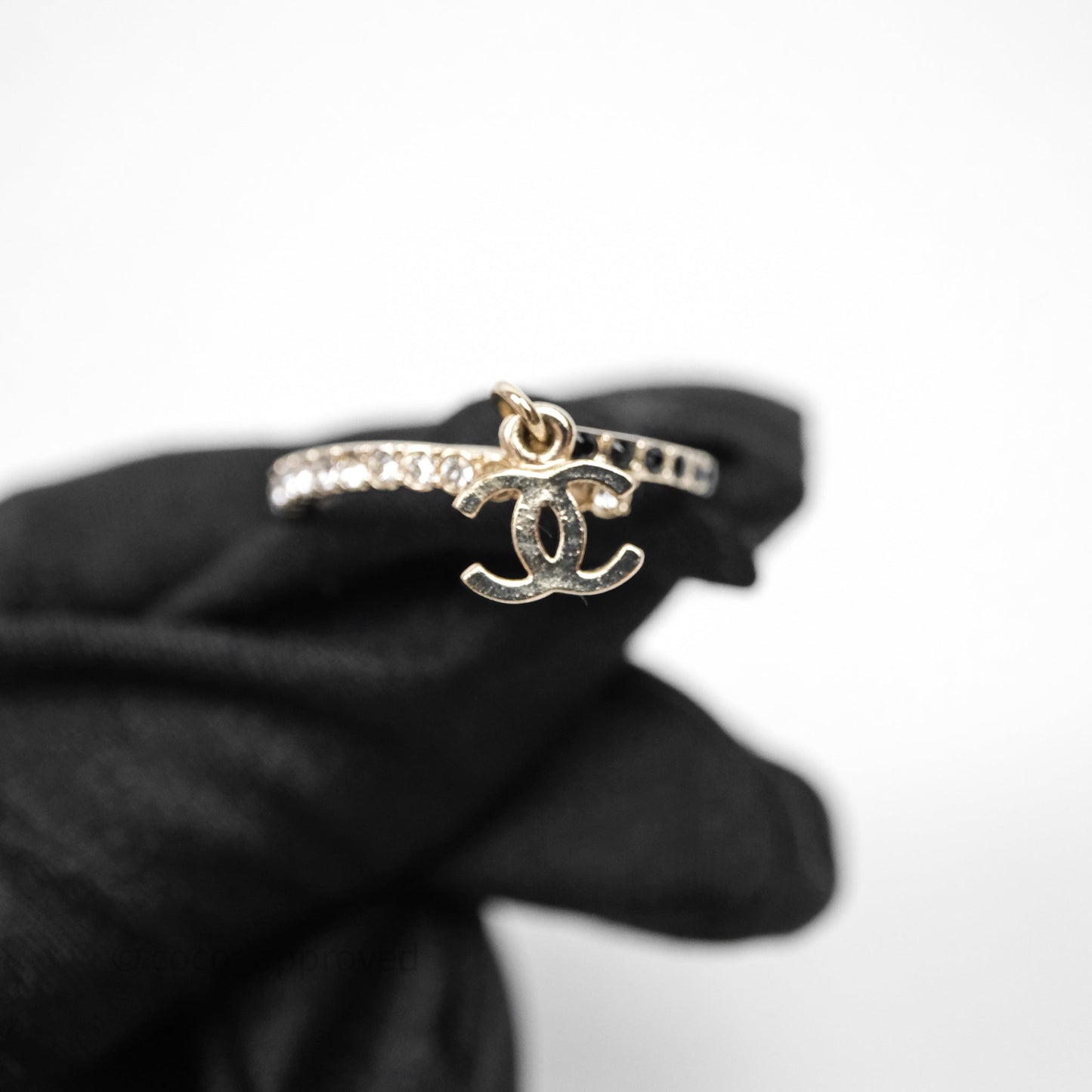 Chanel CC Crystals Double Hoop Gold Tone