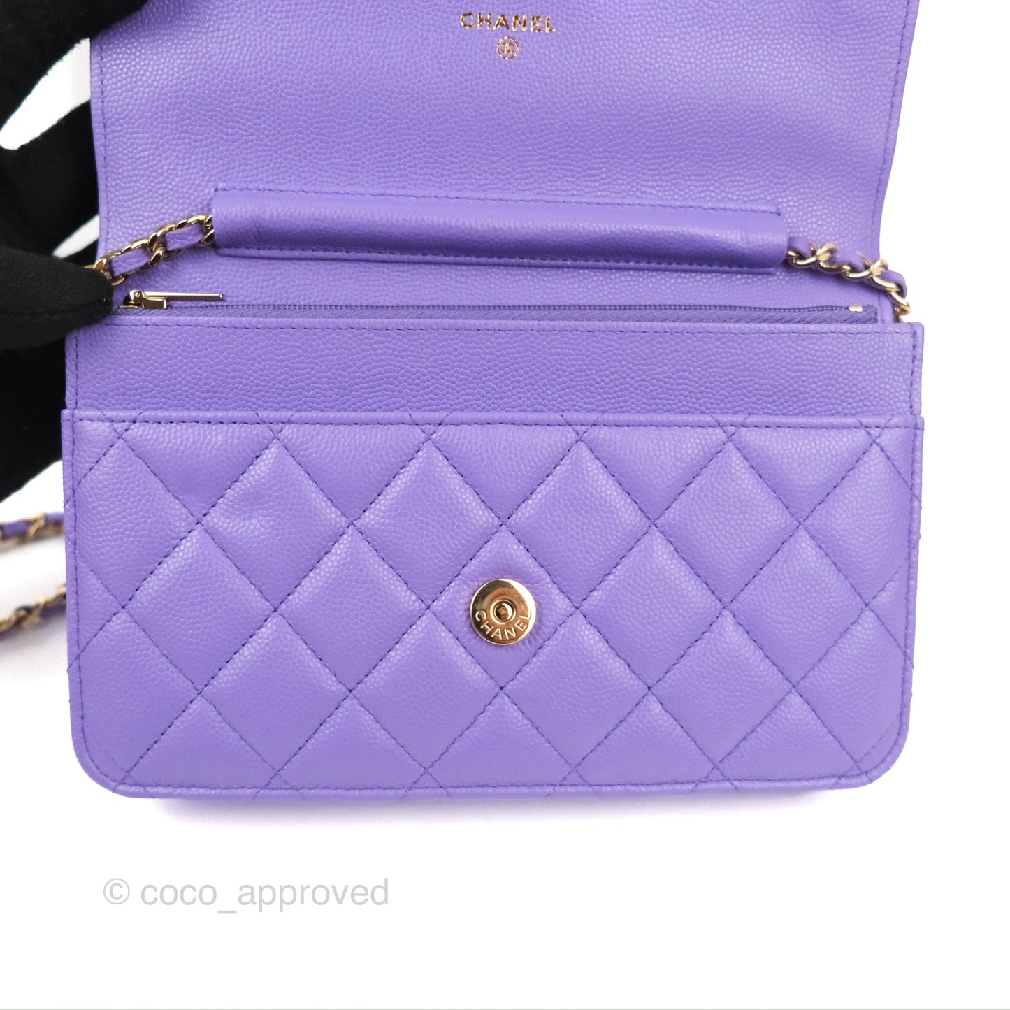 Chanel Quilted Classic Wallet on Chain WOC Purple Caviar Gold Hardware