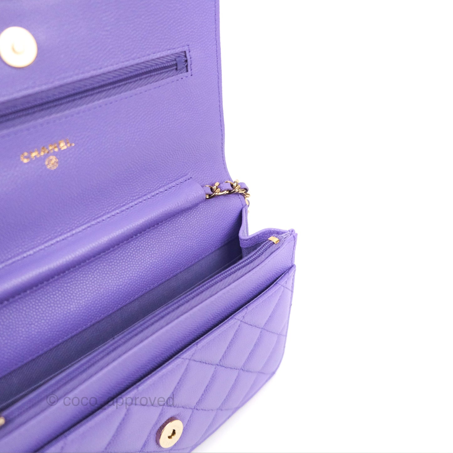 Chanel Quilted Classic Wallet on Chain WOC Purple Caviar Gold Hardware
