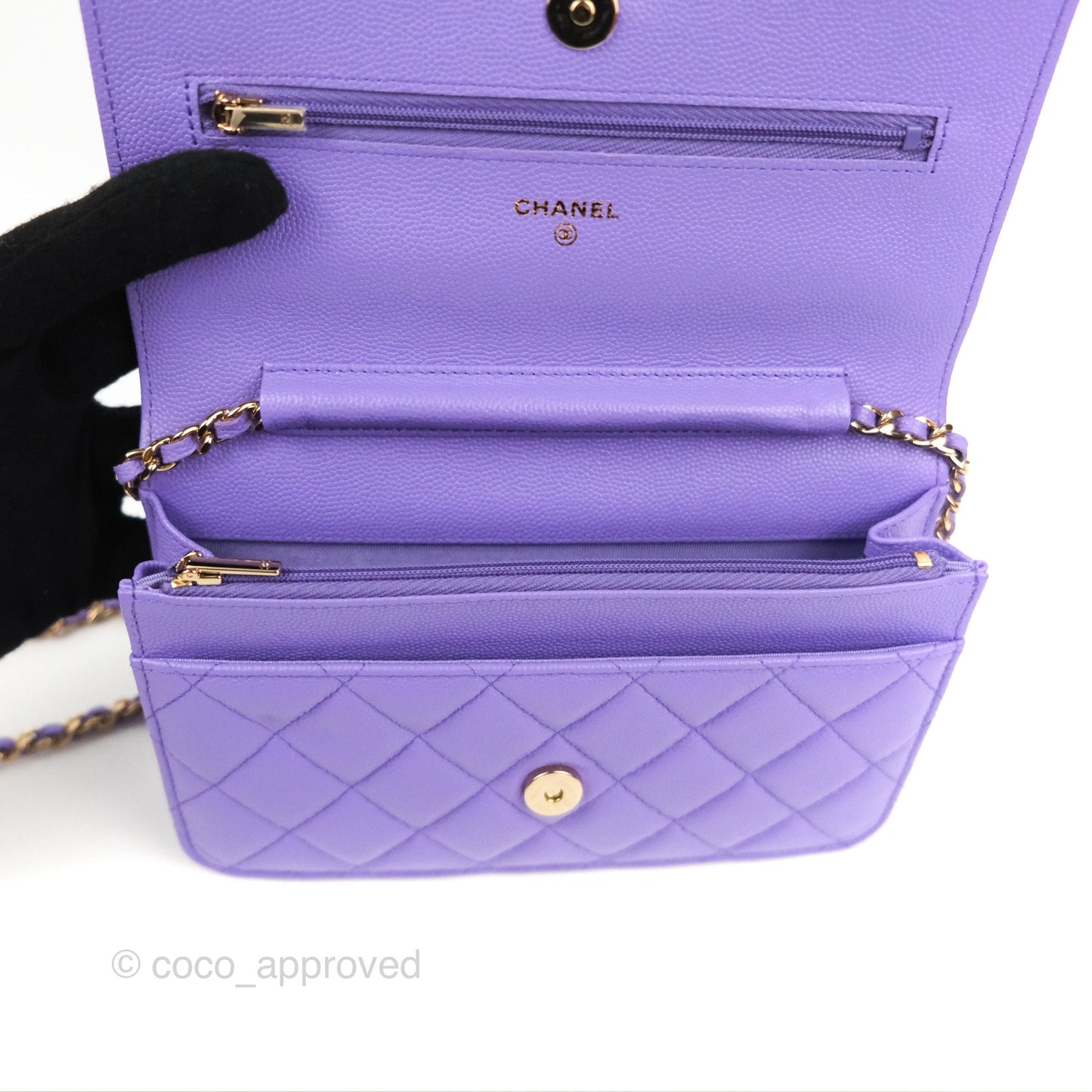 Chanel Quilted Classic Wallet on Chain WOC Purple Caviar Gold Hardware