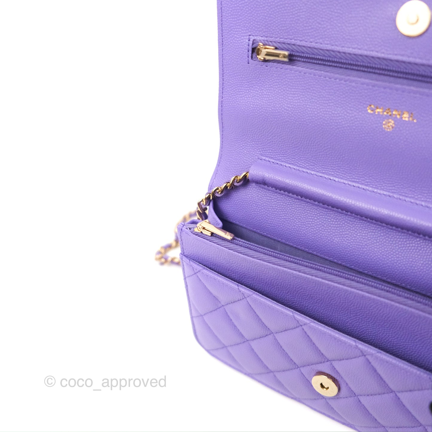 Chanel Quilted Classic Wallet on Chain WOC Purple Caviar Gold Hardware