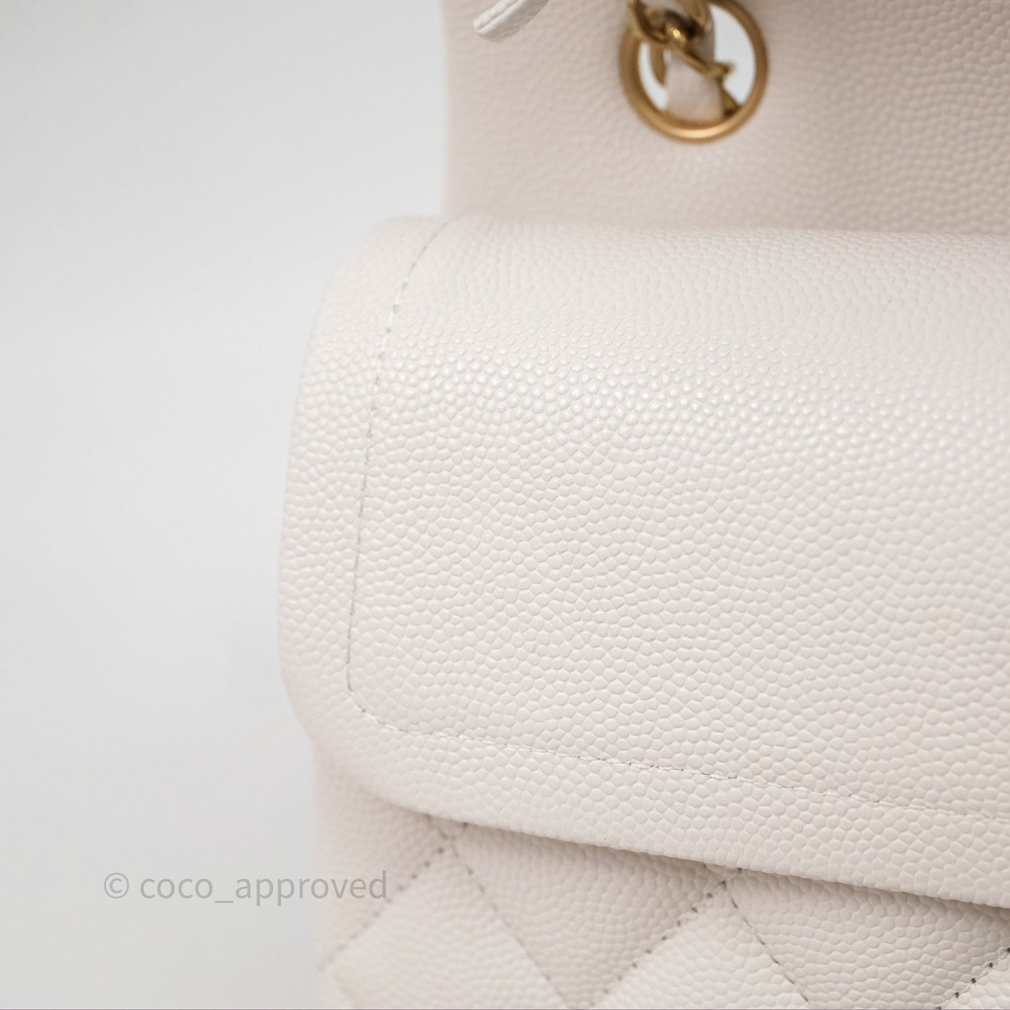 Chanel S/M Small Classic Flap Quilted Ivory White Caviar Gold Hardware