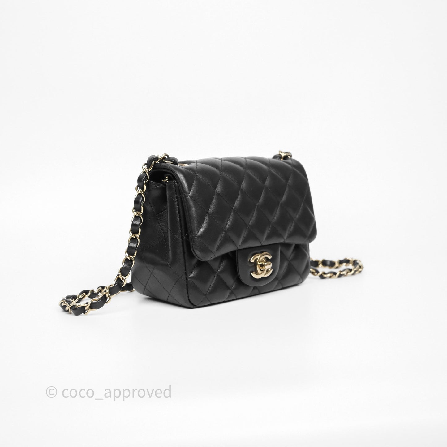 Chanel Mini Square Quilted Black Lambskin Gold Hardware