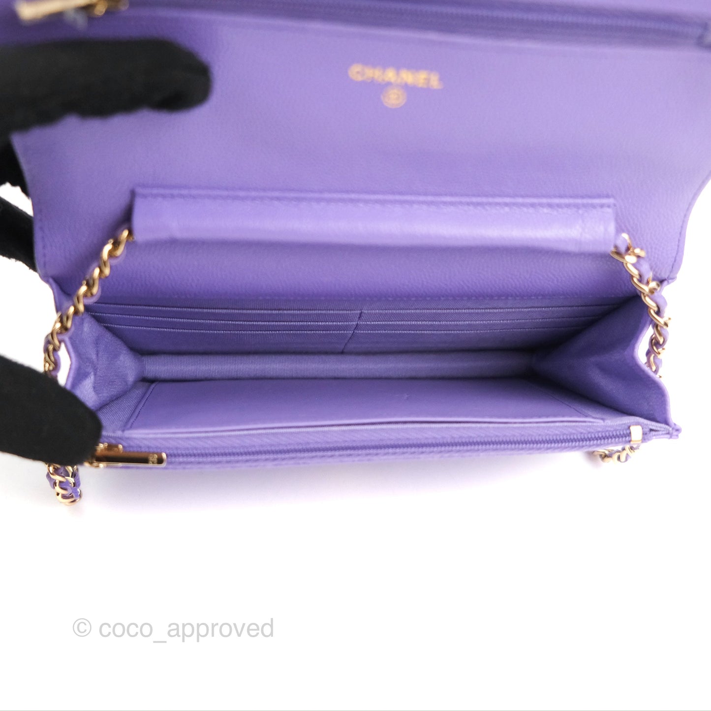 Chanel Quilted Classic Wallet on Chain WOC Purple Caviar Gold Hardware