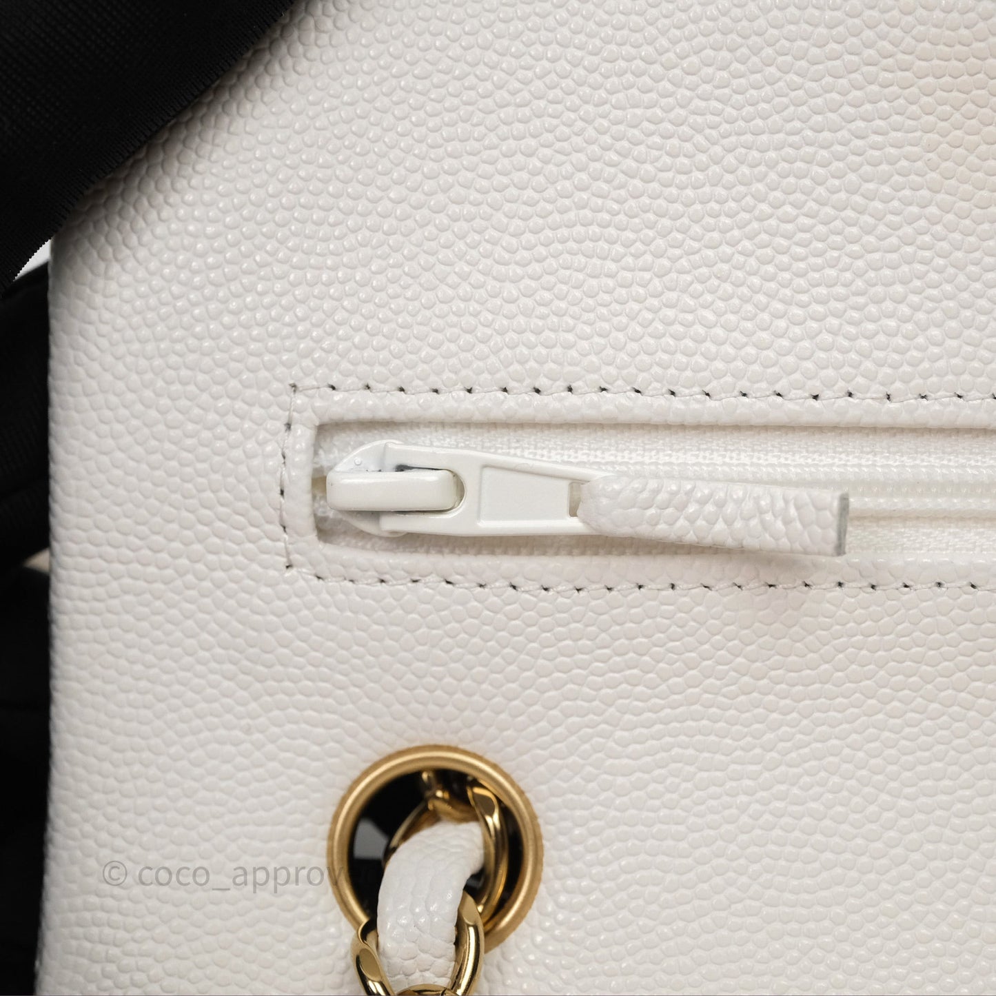 Chanel S/M Small Classic Flap Quilted Ivory White Caviar Gold Hardware
