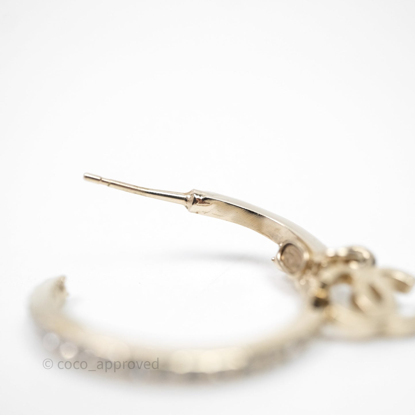 Chanel CC Crystals Double Hoop Gold Tone