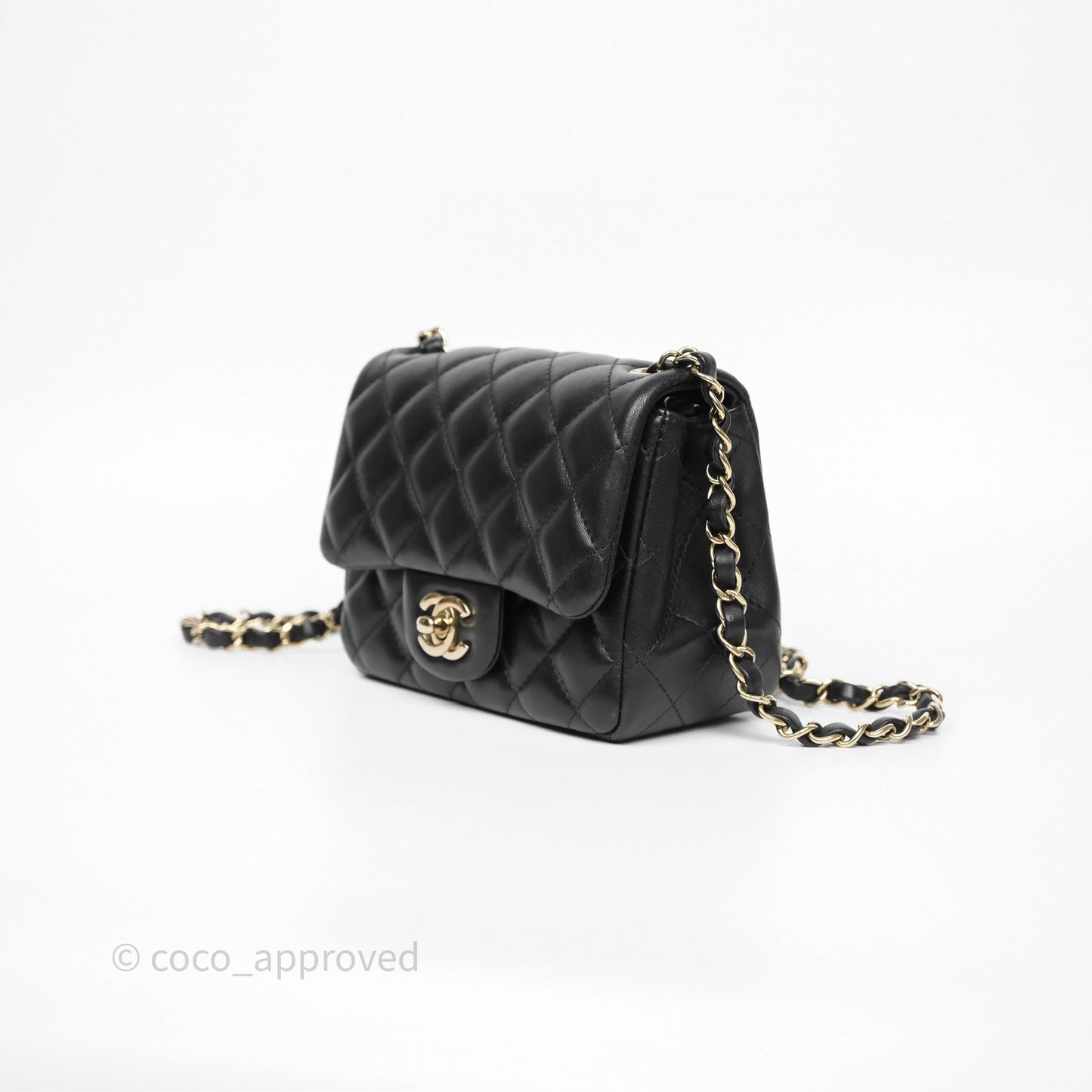 Chanel Mini Square Quilted Black Lambskin Gold Hardware