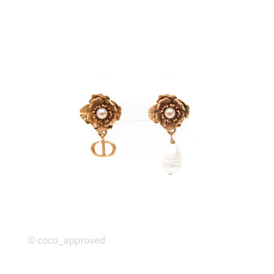 Christian Dior D-Millefiori Matte Pink-Finish Metal Pearls Earrings