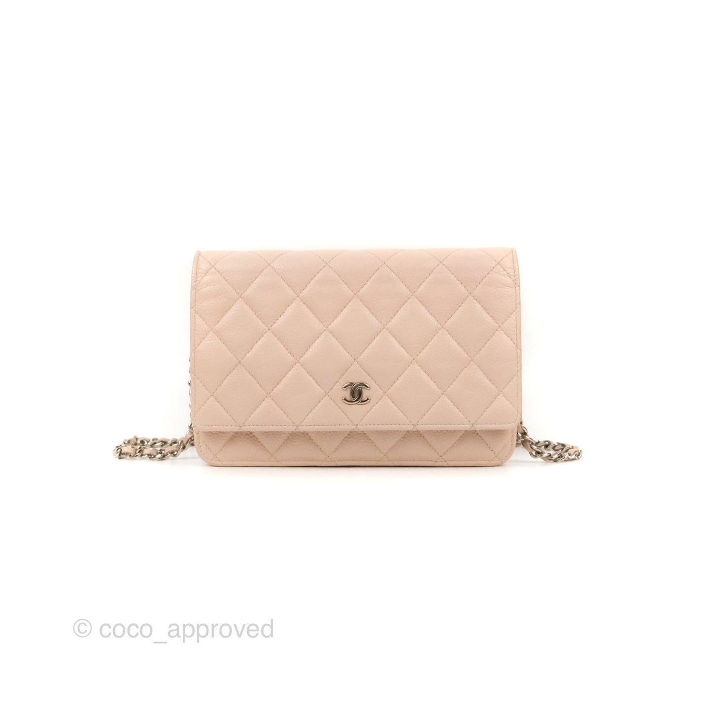 Chanel Quilted Classic Wallet on Chain WOC Pale Pink Caviar Silver Hardware