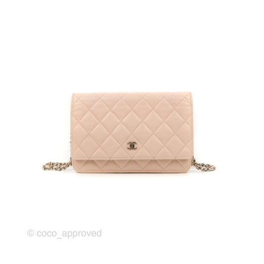 Chanel Quilted Classic Wallet on Chain WOC Pale Pink Caviar Silver Hardware