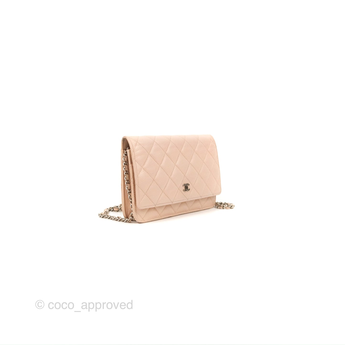 Chanel Quilted Classic Wallet on Chain WOC Pale Pink Caviar Silver Hardware