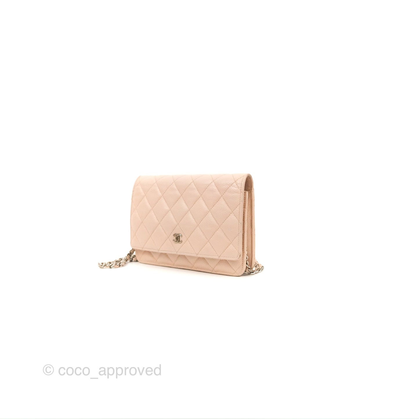 Chanel Quilted Classic Wallet on Chain WOC Pale Pink Caviar Silver Hardware