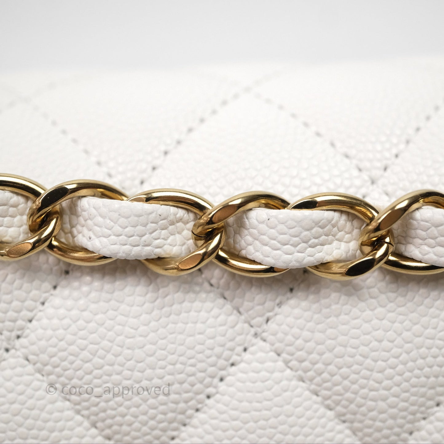 Chanel S/M Small Classic Flap Quilted Ivory White Caviar Gold Hardware