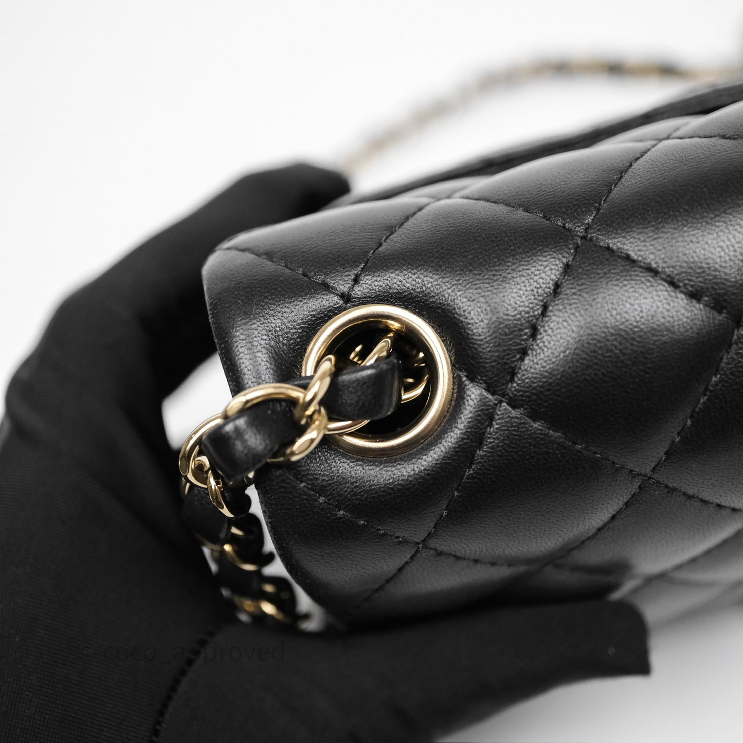 Chanel Mini Square Quilted Black Lambskin Gold Hardware