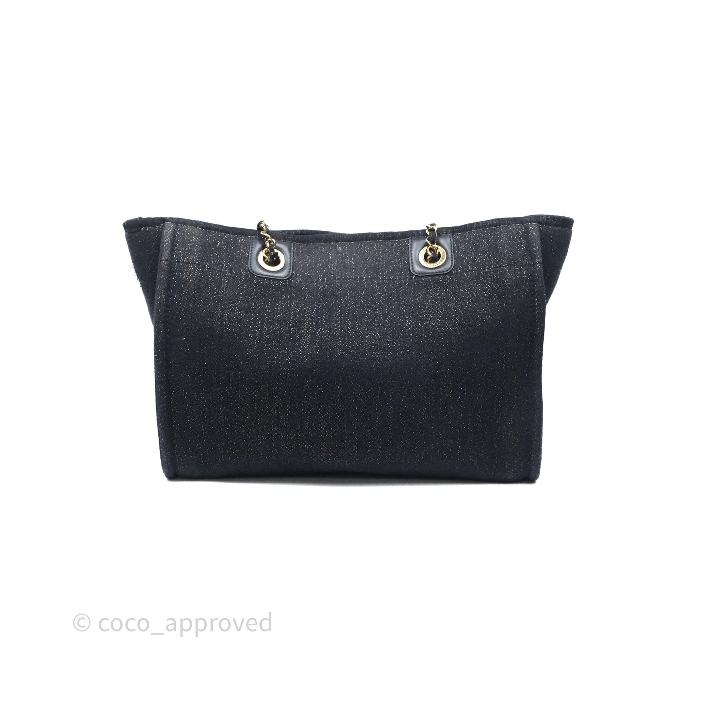 Chanel Medium Deauville Tote Navy Glitter Canvas Gold Hardware