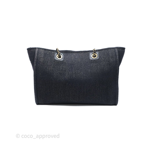 Chanel Medium Deauville Tote Navy Glitter Canvas Gold Hardware