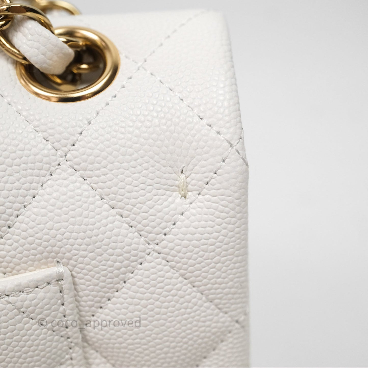 Chanel S/M Small Classic Flap Quilted Ivory White Caviar Gold Hardware