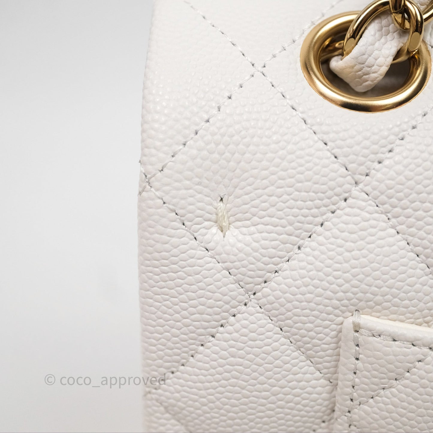 Chanel S/M Small Classic Flap Quilted Ivory White Caviar Gold Hardware