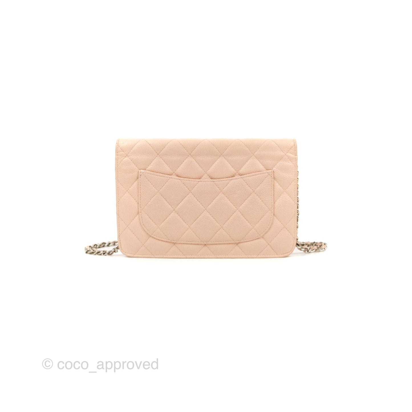 Chanel Quilted Classic Wallet on Chain WOC Pale Pink Caviar Silver Hardware