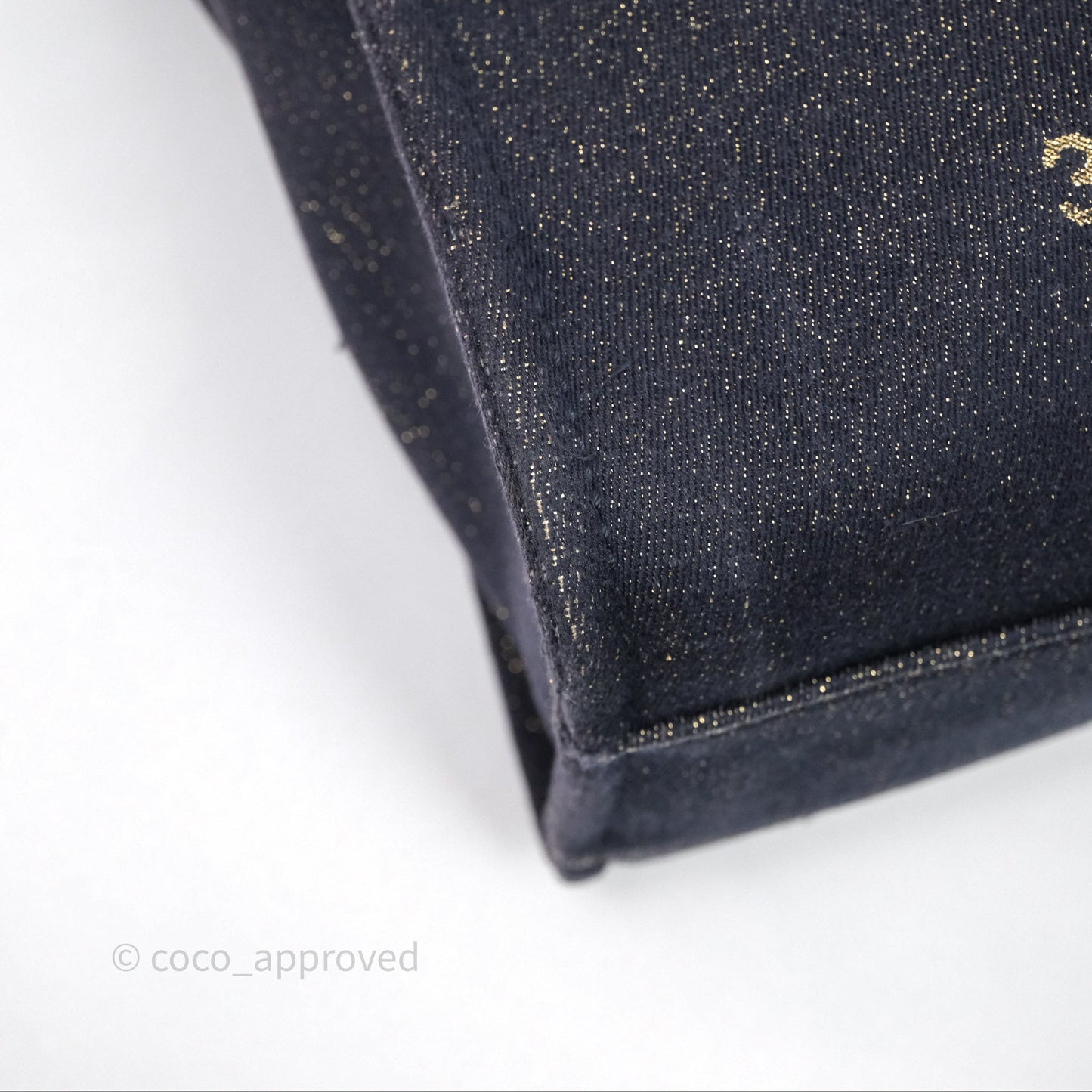 Chanel Medium Deauville Tote Navy Glitter Canvas Gold Hardware