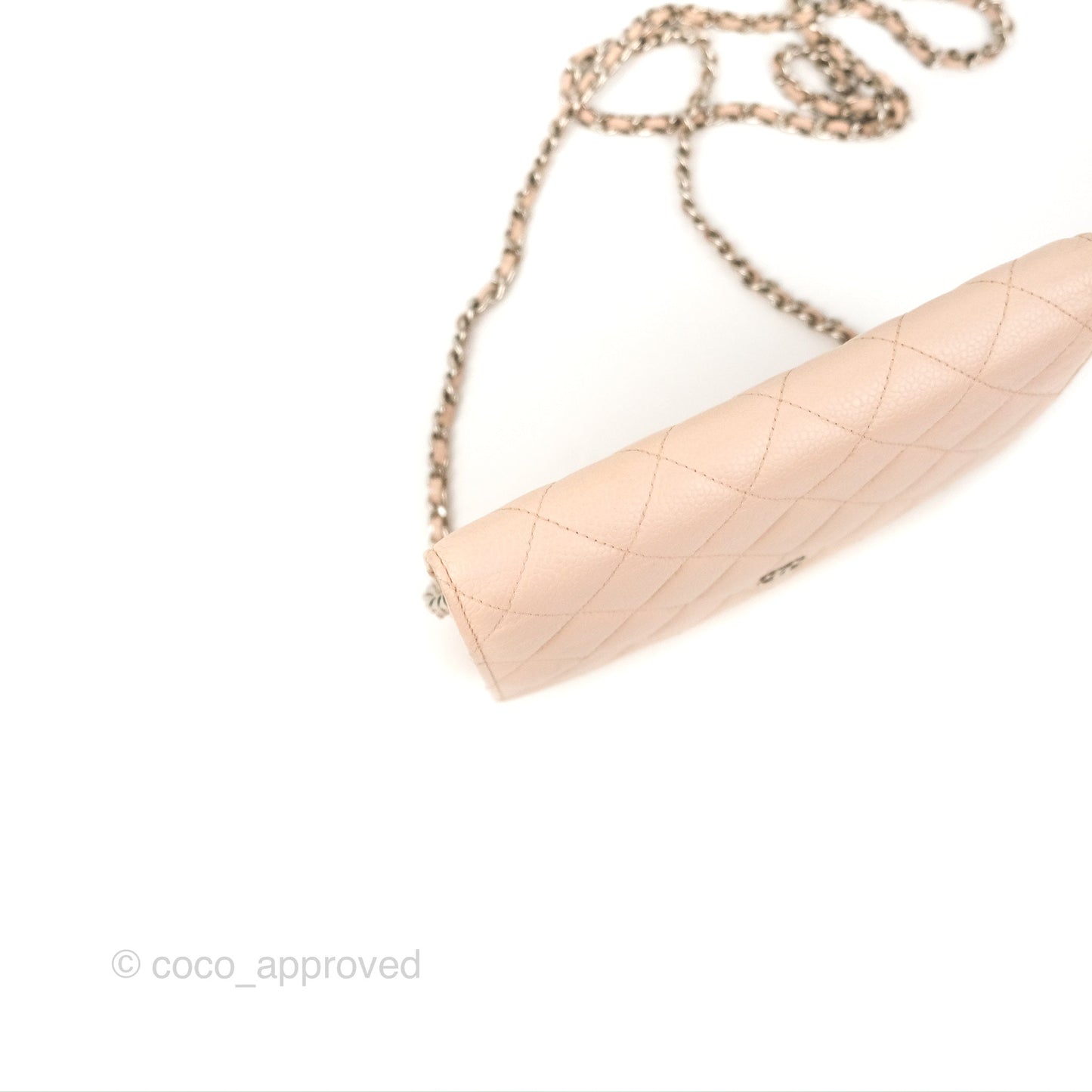 Chanel Quilted Classic Wallet on Chain WOC Pale Pink Caviar Silver Hardware