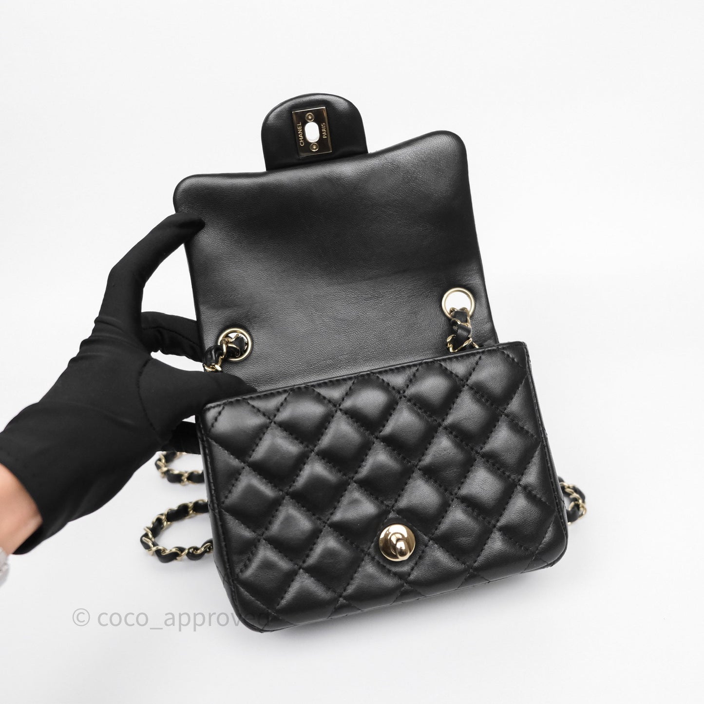 Chanel Mini Square Quilted Black Lambskin Gold Hardware