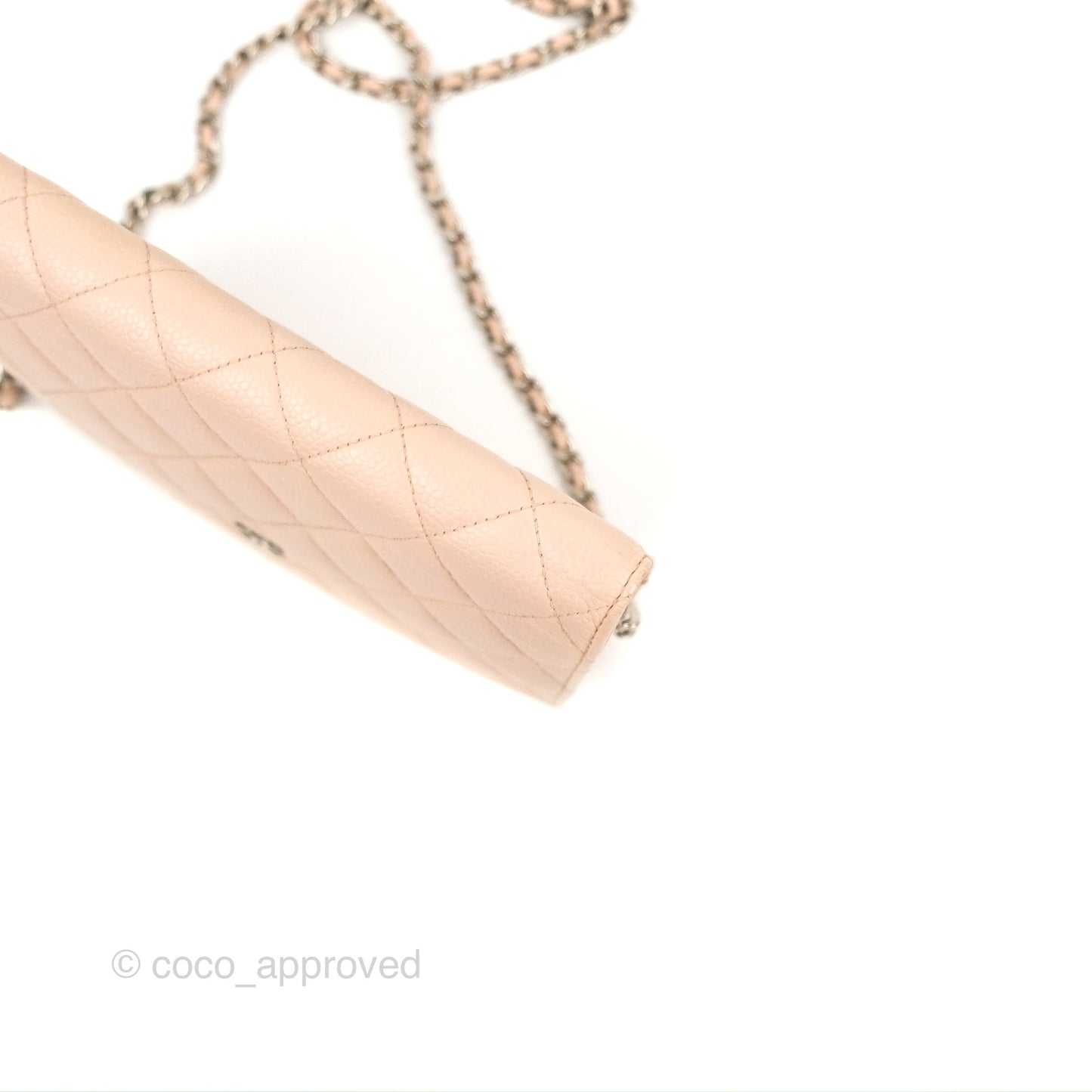 Chanel Quilted Classic Wallet on Chain WOC Pale Pink Caviar Silver Hardware