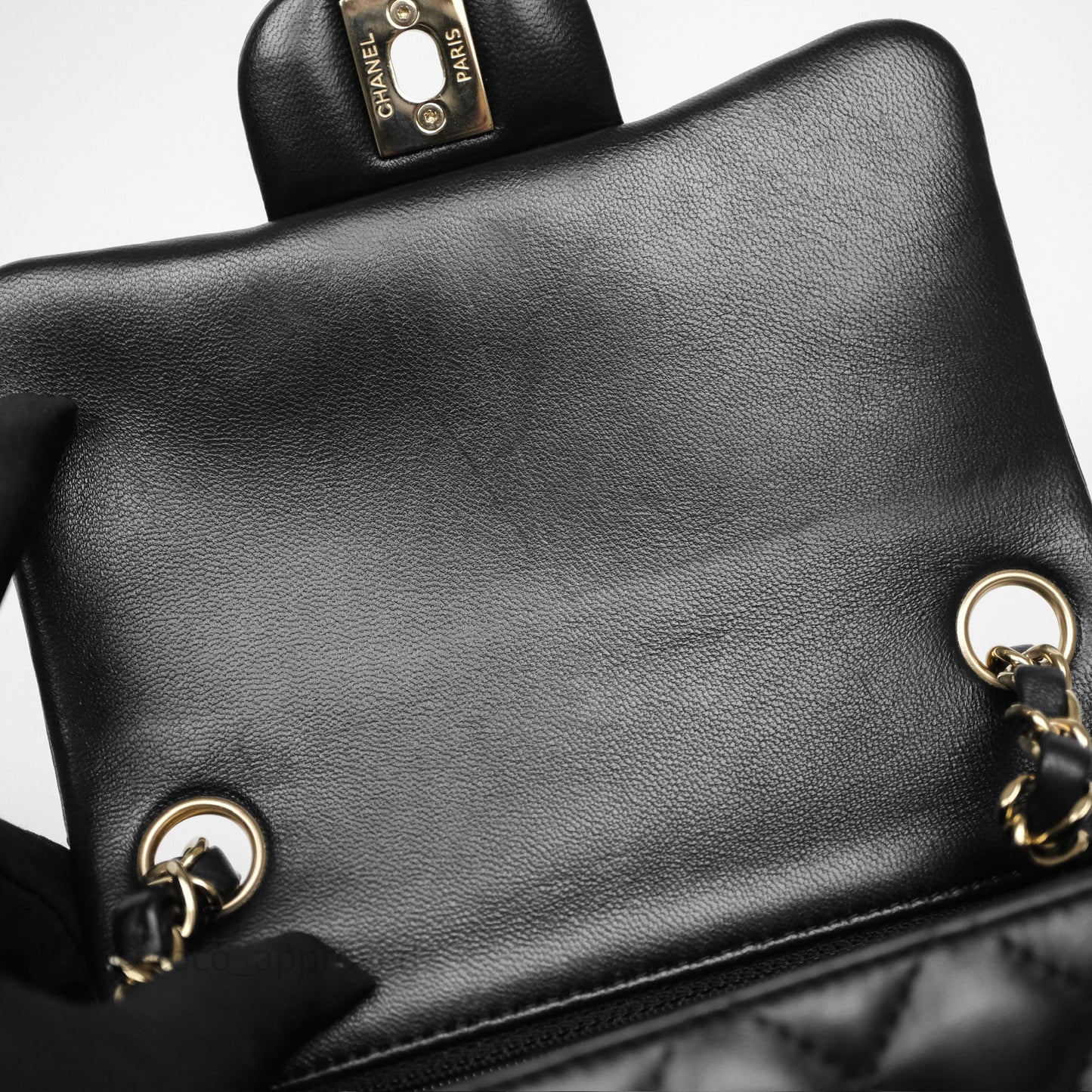 Chanel Mini Square Quilted Black Lambskin Gold Hardware