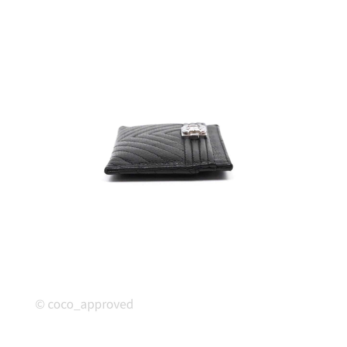 Chanel Chevron Boy Card Holder Black Caviar Sliver Hardware