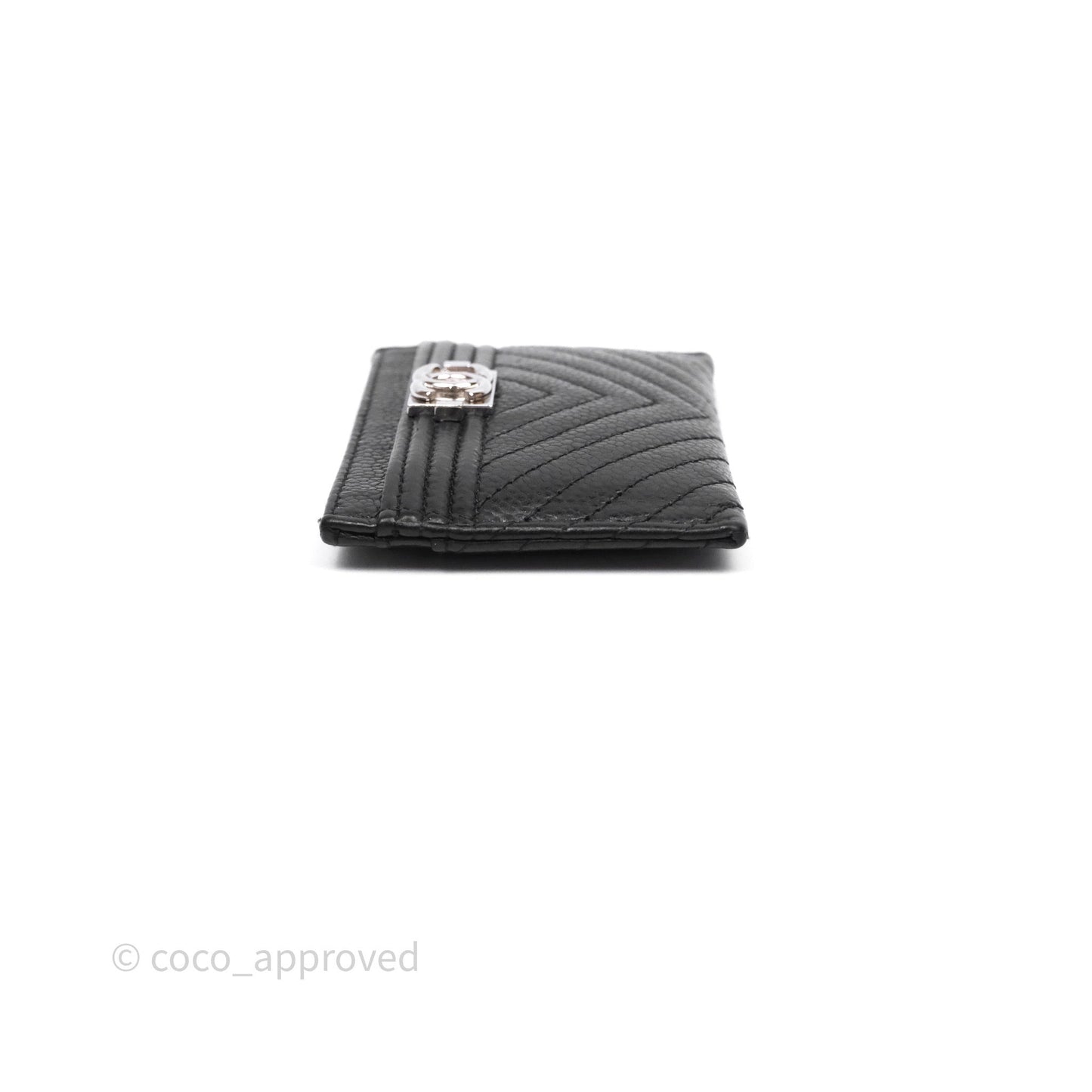 Chanel Chevron Boy Card Holder Black Caviar Sliver Hardware